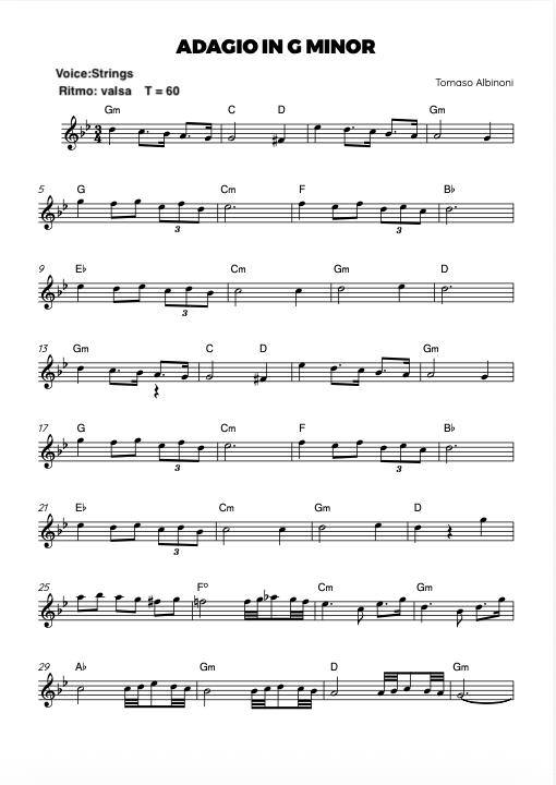 Partitura Adagio in G Minor