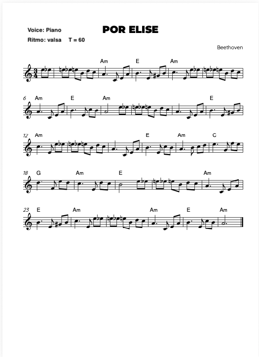 Partitura Por Elise